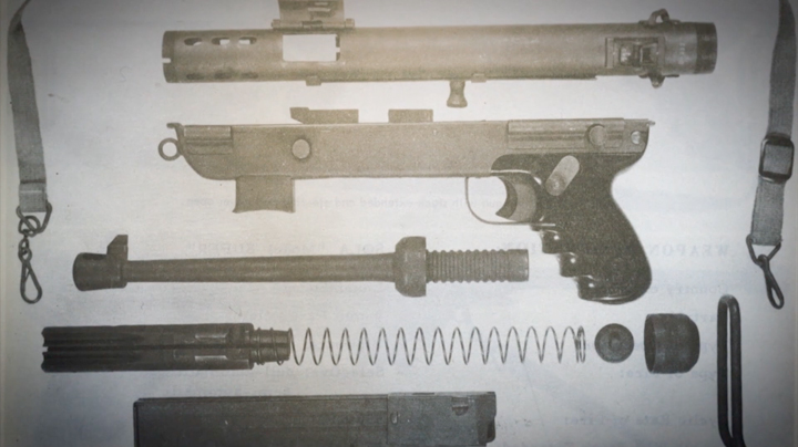 SOLA Super SMG disassembled on table.