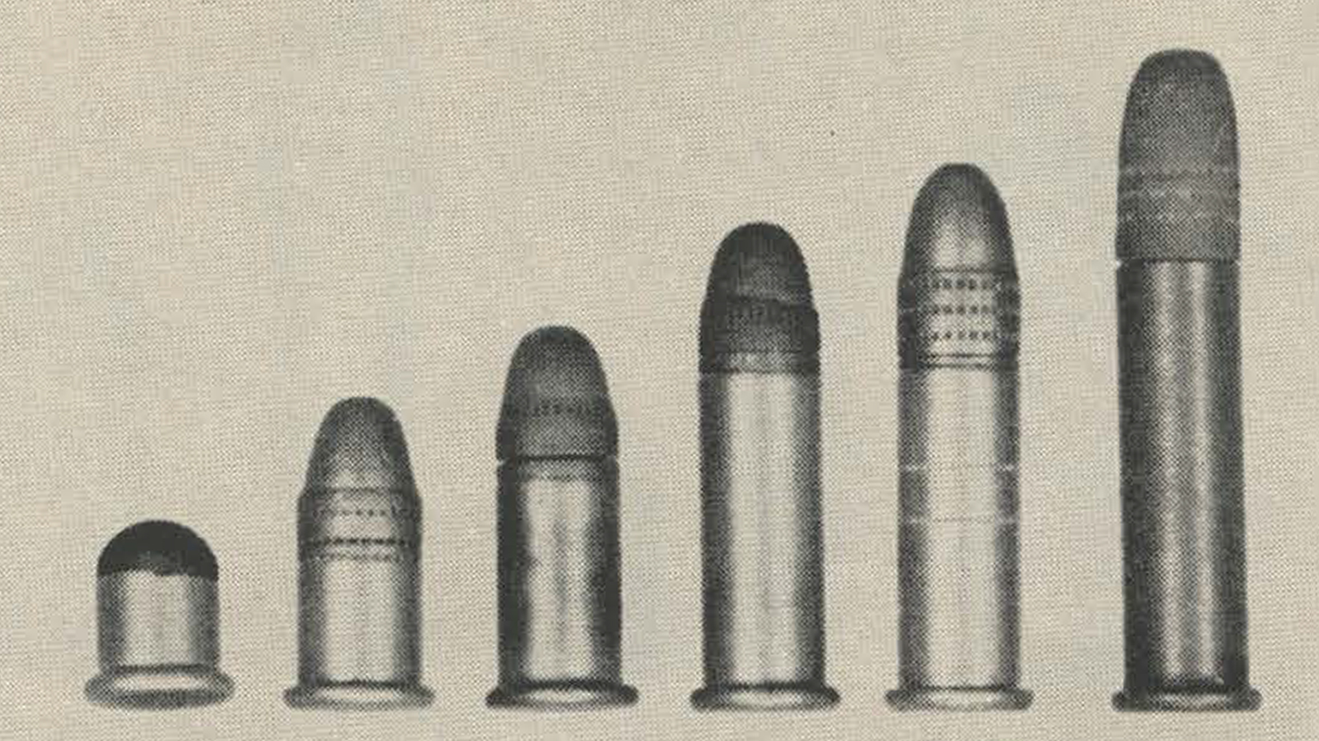 Rimfire ammunition row arrangement picket fence shortest to tallest