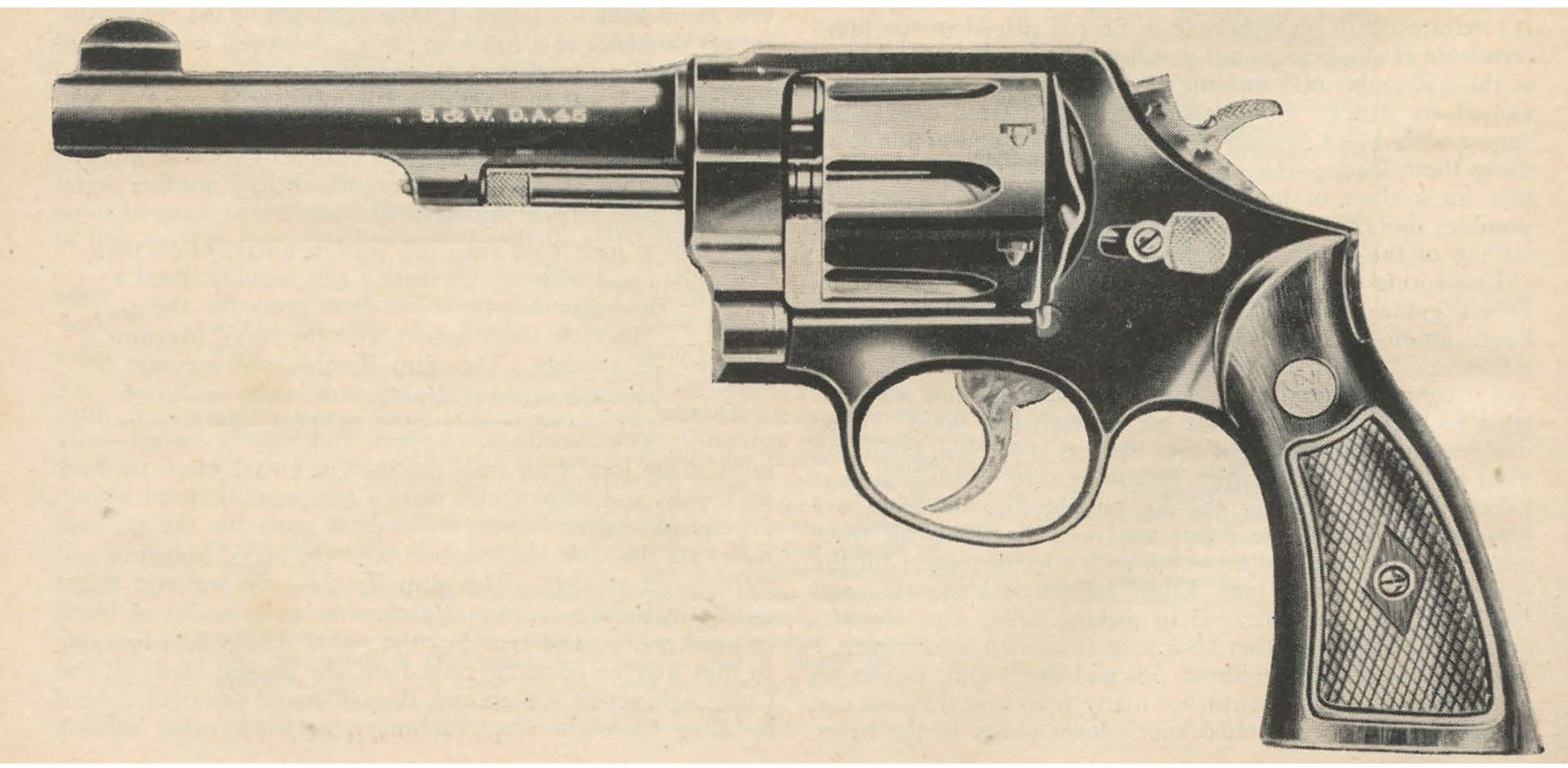 Left-side view of Smith & Wesson revolver 1950-made vintage print