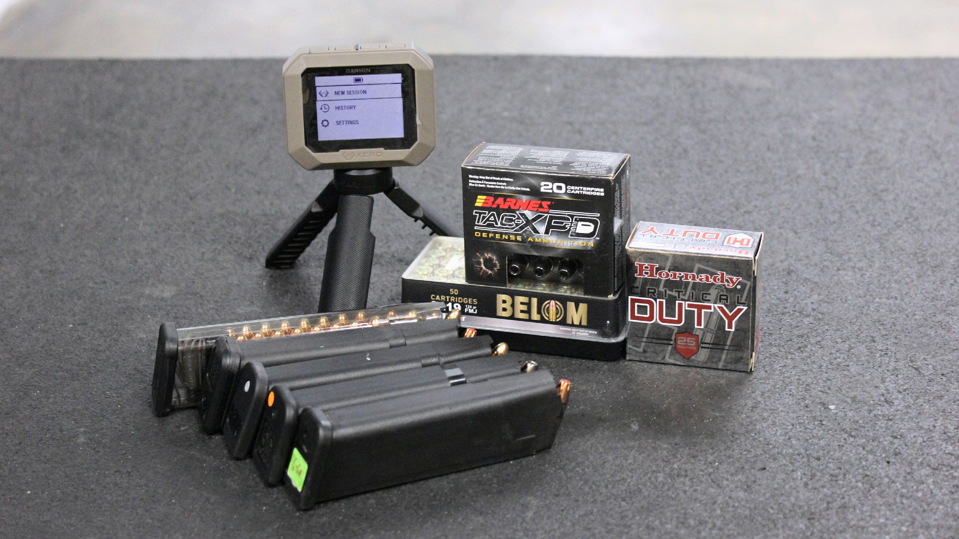 Shooting accessories including square garmin chronograph ammunition boxes detachable box magazines 9 mm