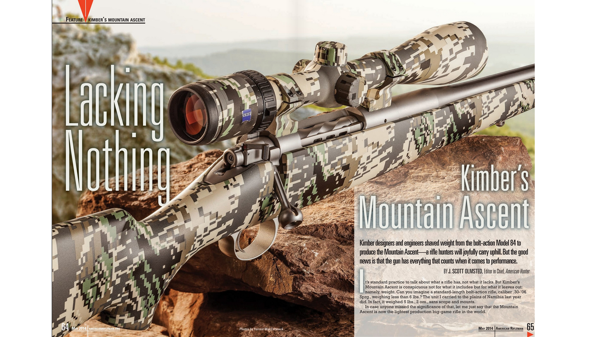 Kimber Mountain Ascent bolt-action rifle magazine spread matching camouflage