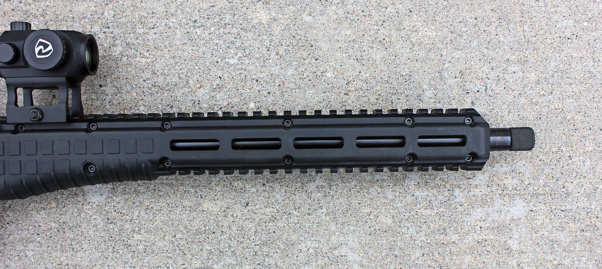 M-Lok slots shown on the right side of the KelTec SUB2000 GEN3 carbine's fore-end.