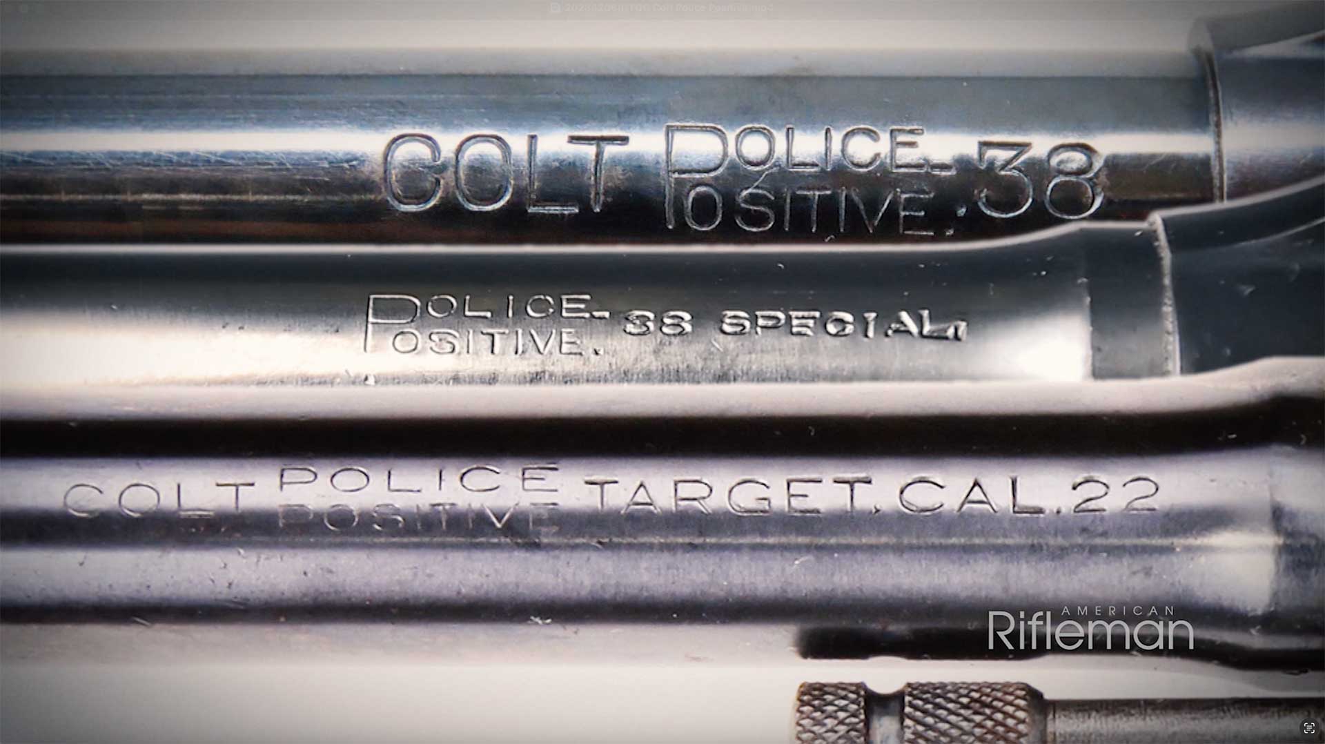 Markings on the barrels of three Colt Police Positive Revolvers