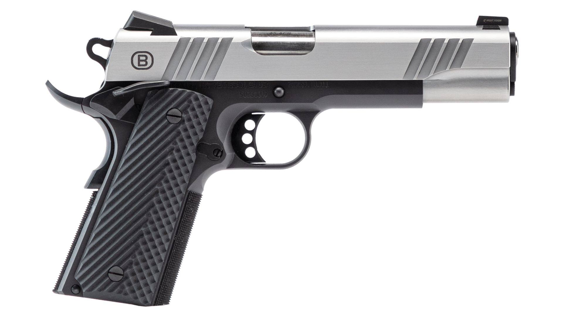 Right side of the two-tone Bersa B1911 on a white background.