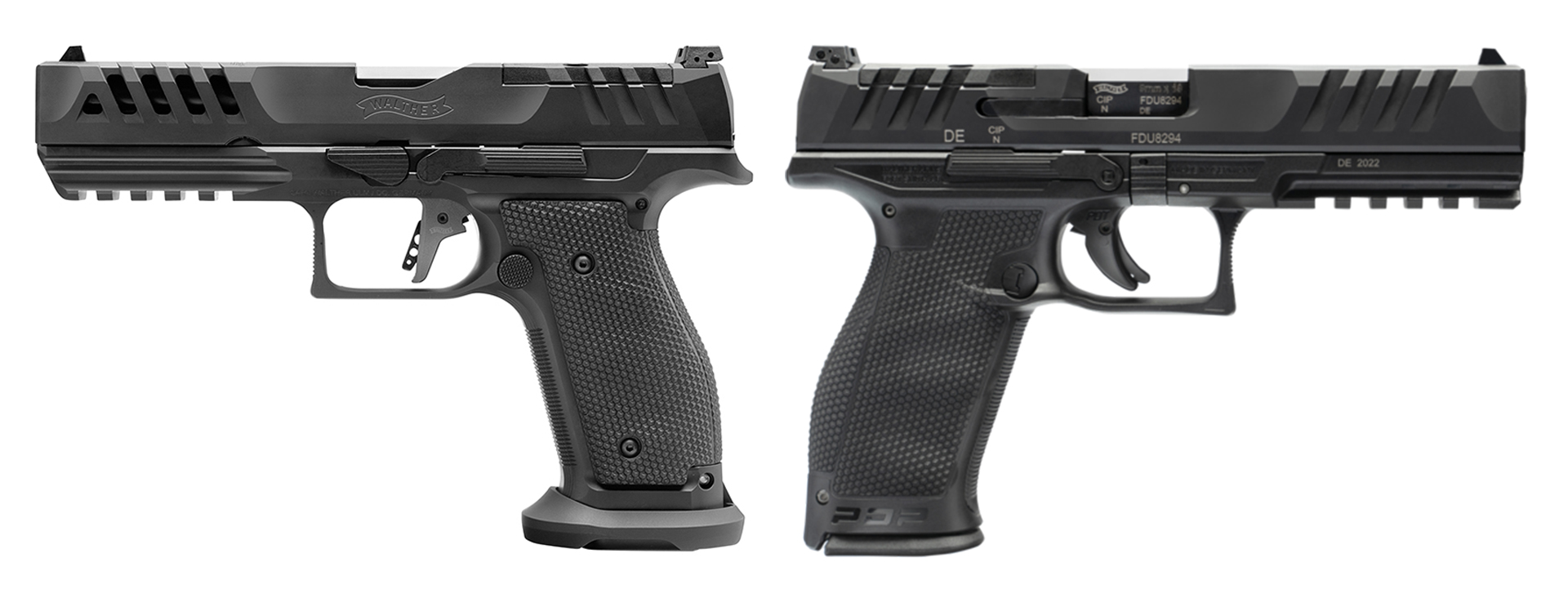 Walther PDP steel frame vs. polymer frame pistol left right respectively