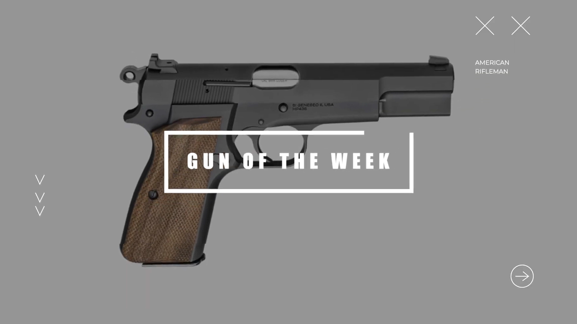 Gun Of The Week title screen text box overlay Springfield Armory SA-35 pistol right-side view