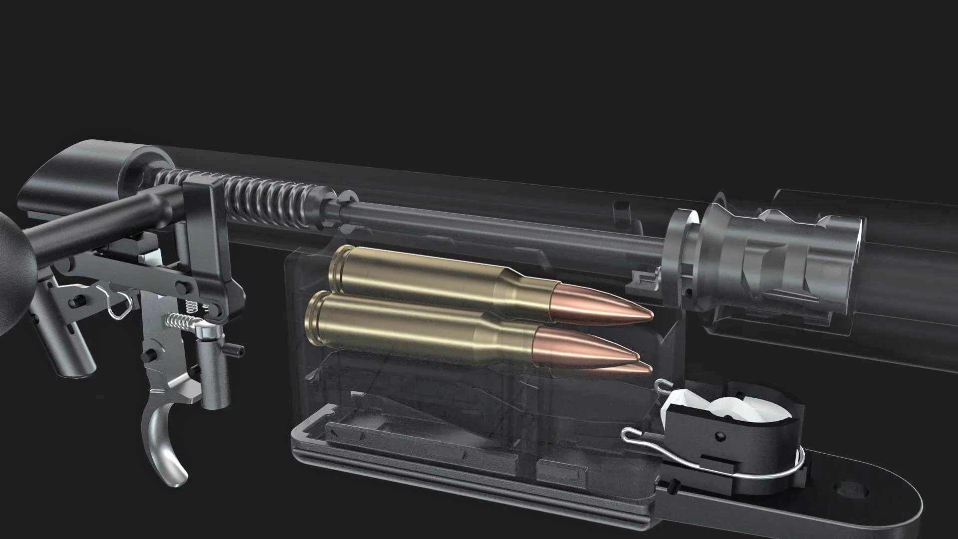 3D rendering of a CZ 600 bolt-action mechanism.