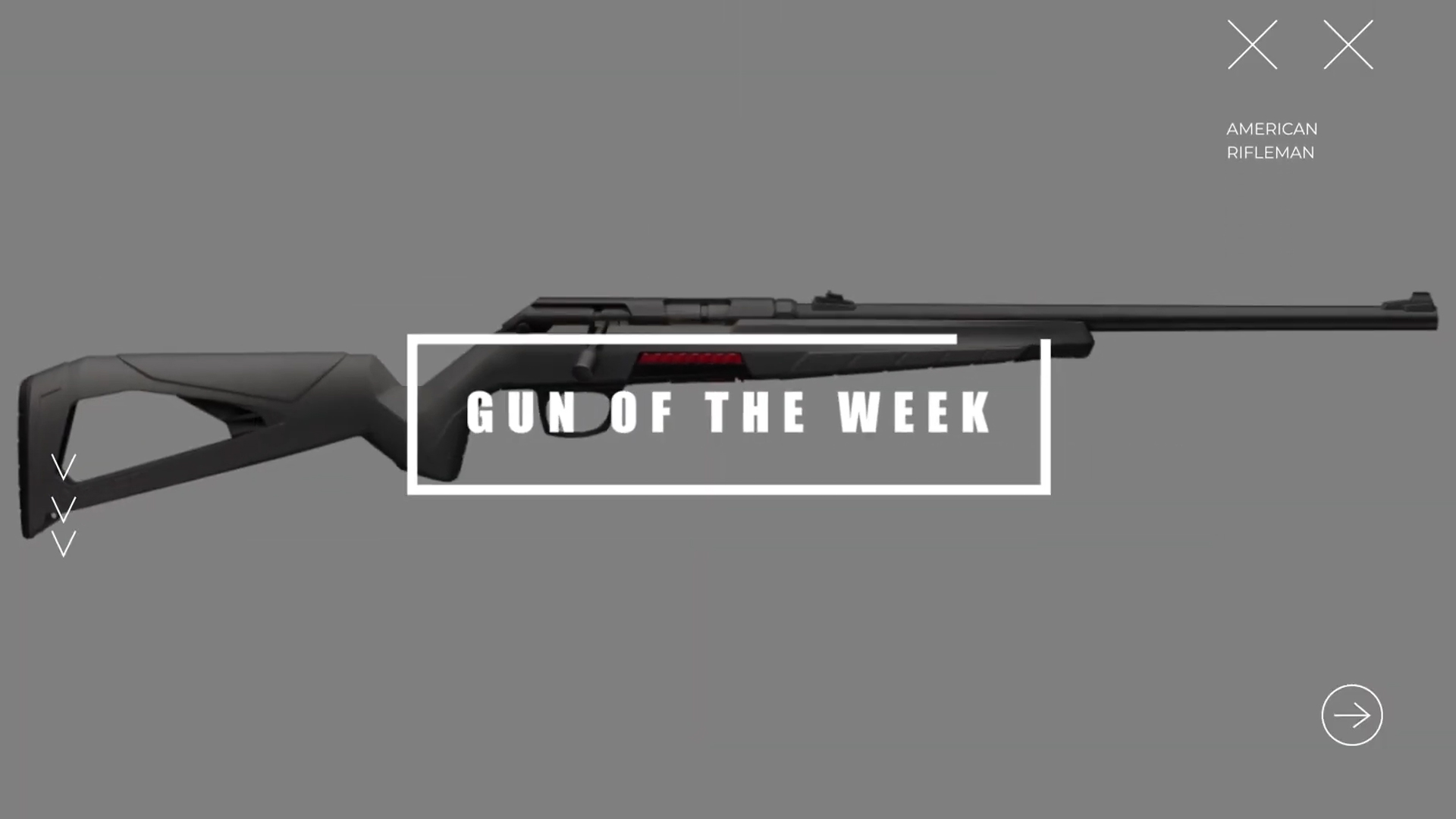 GUN OF THE WEEK AMERICAN RIFLEMAN text box overlay right-side view of Winchester Xpert bolt-action rimfire rifle