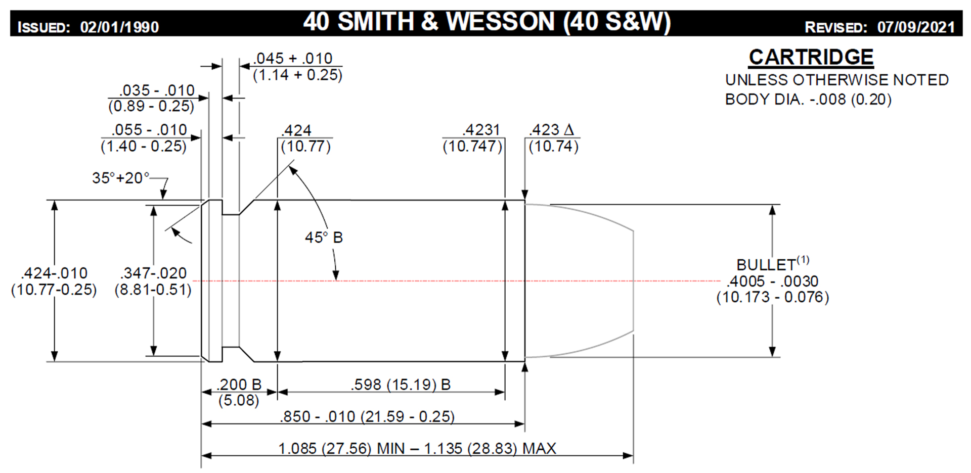 SAAMI.org cartridge schematic drawing numbers dimensions bullet case .40 S&W text on image