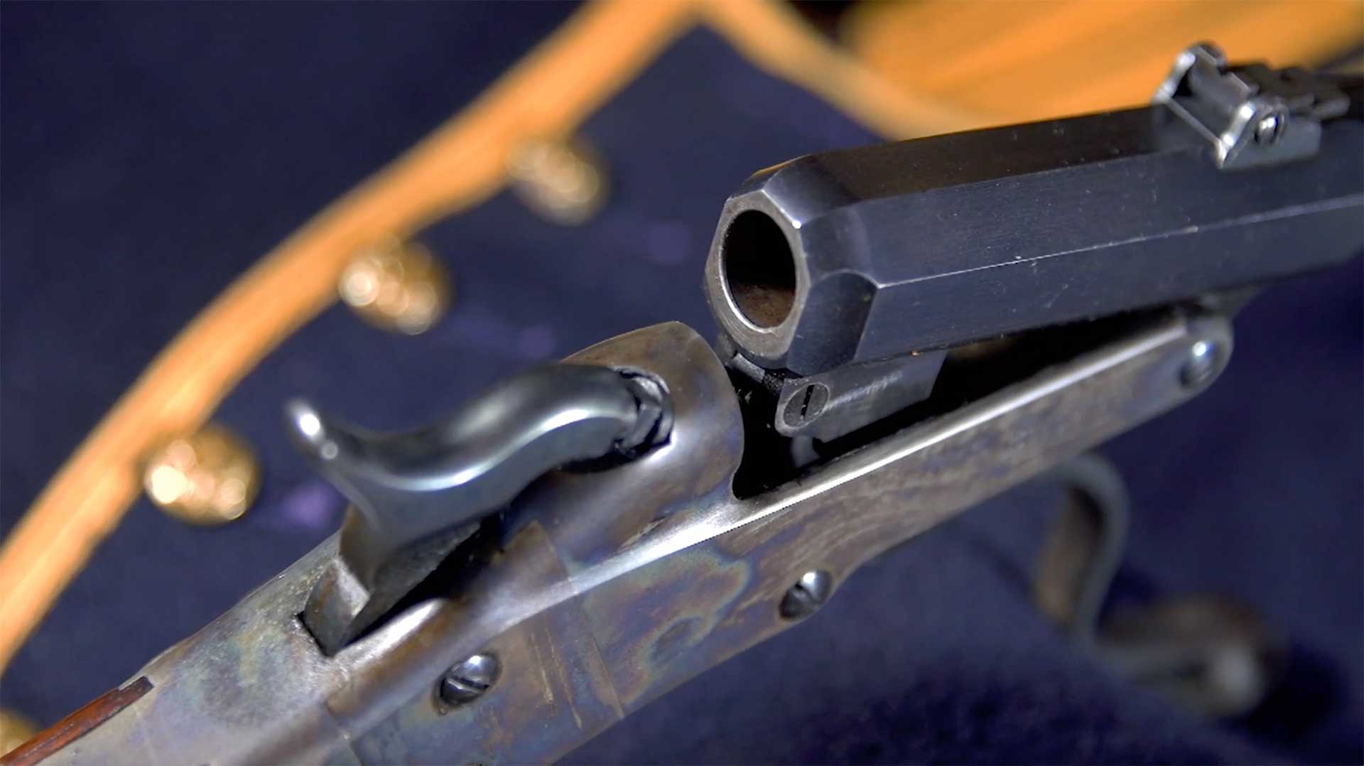 The open breech of a Second Model Maynard carbine.