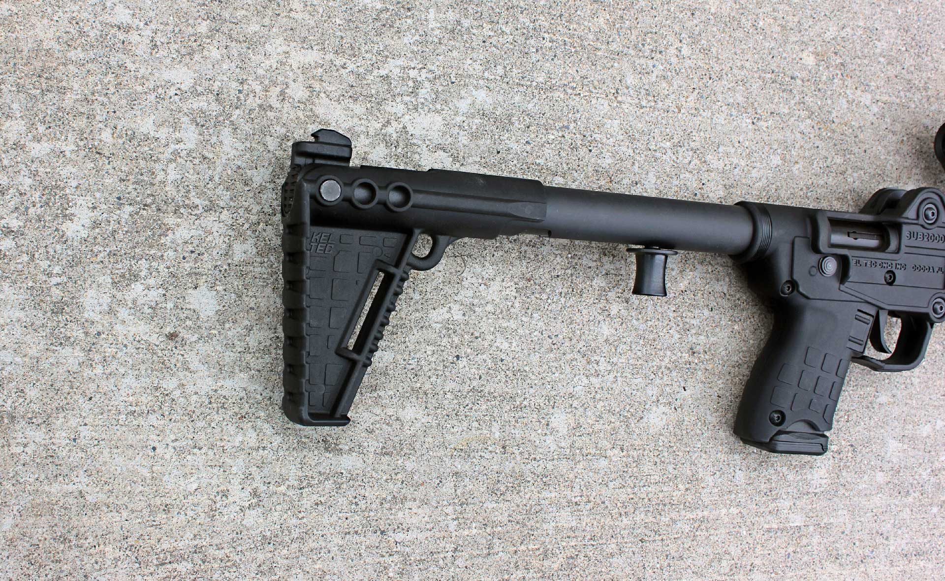 Polymer buttstock of the KelTec SUB2000 GEN3 carbine.