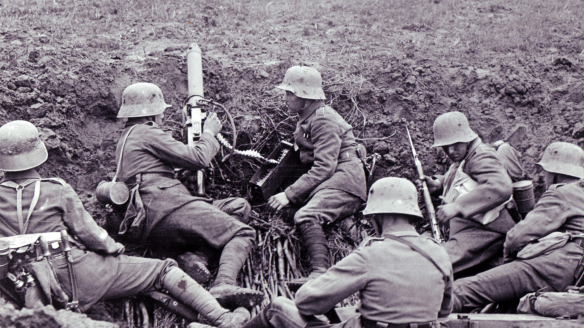 German storm troops with an MG08/15 in Flanders during the spring of 1917.  NARA