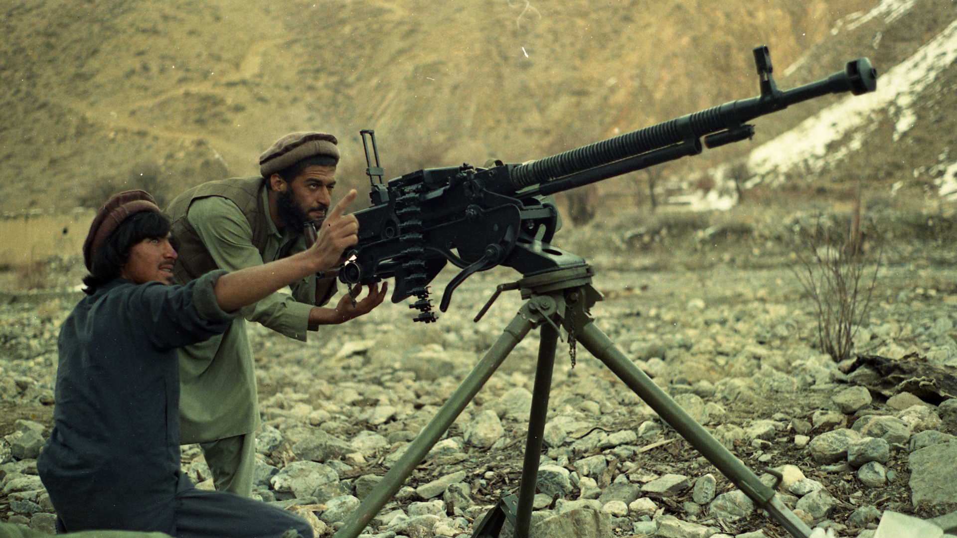 The DShK continued to be a reliable helicopter killer during the Soviet-Afghan War.  This example is seen in use by Afghan rebels during early 1990.