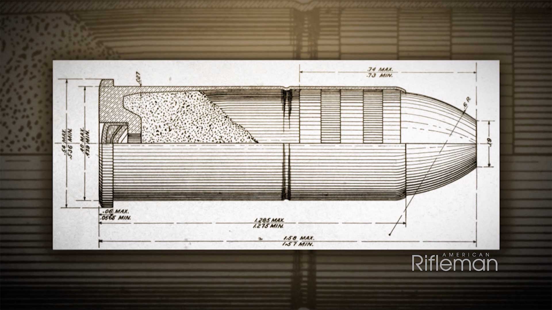 Drawing of a .45 Colt cartridge.