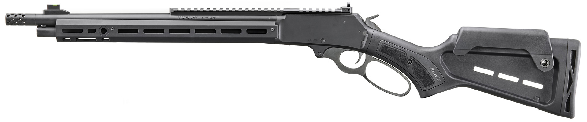 Marlin Firearms Dark Series 1895 lever-action carbine black gun left-side view on white background