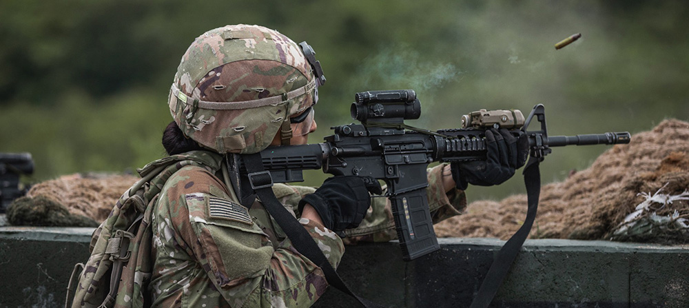 U.S. Army soldier firing rifle