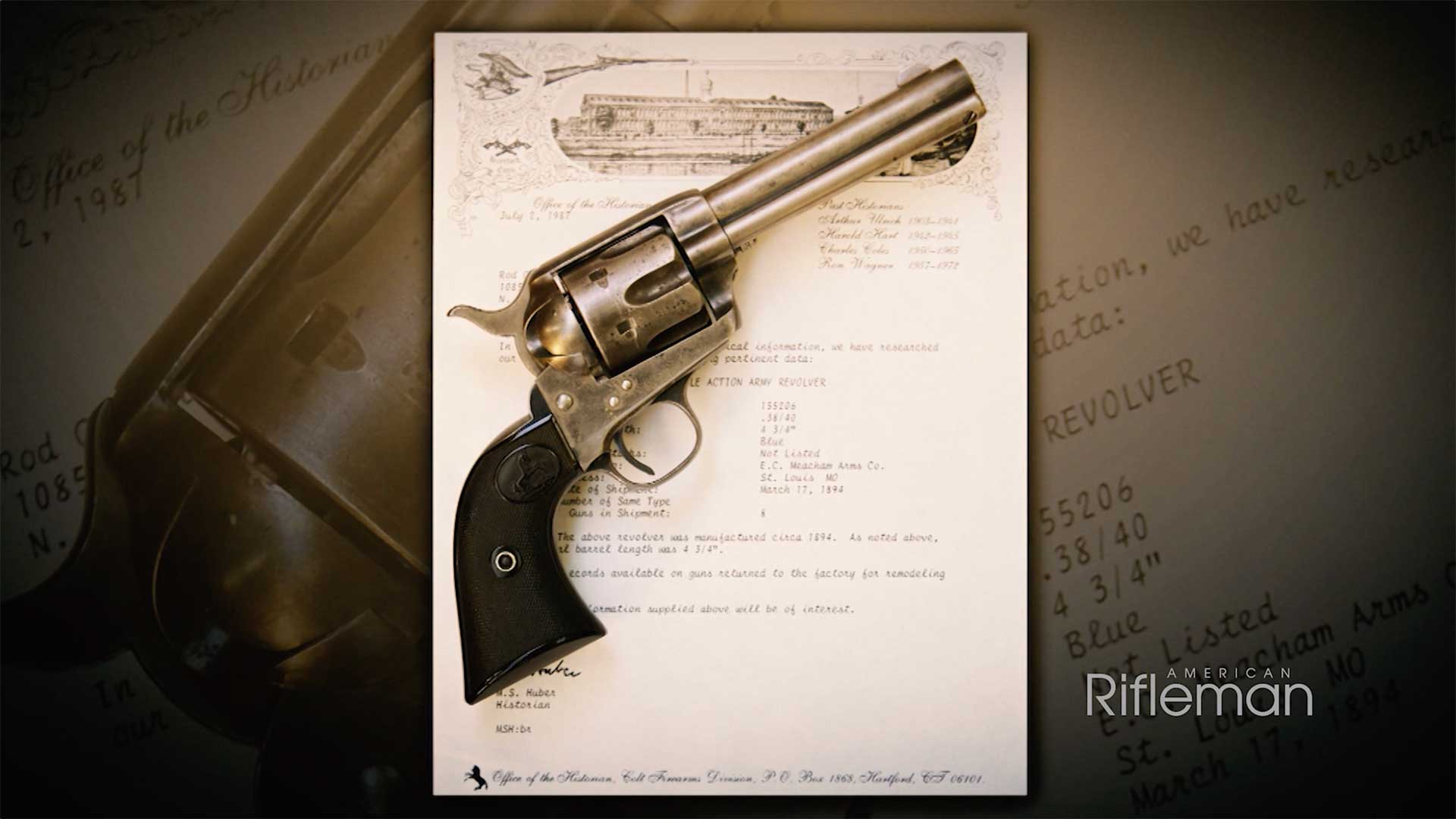 Colt Single Action Army revolver laying on a Colt official letter.