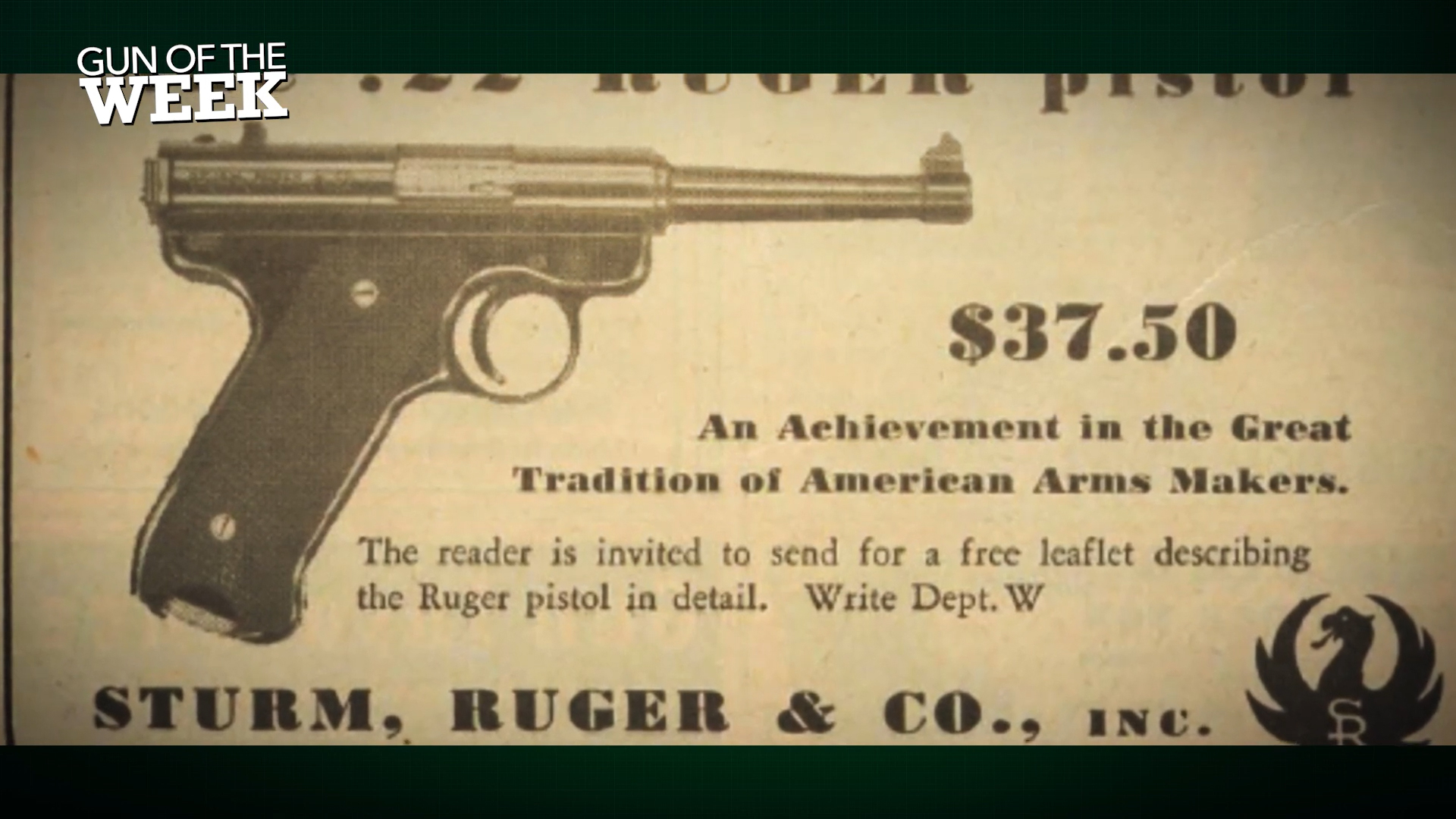 Sturm, Ruger & Co. .22 Ruger Pistol advertisement pistol right-side view vintage