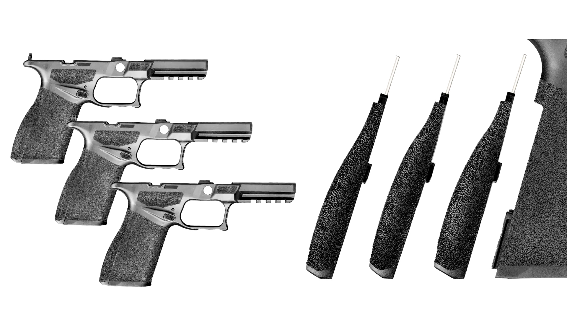 Different size interchangeable backstraps designed for the Springfield Armory Echelon.