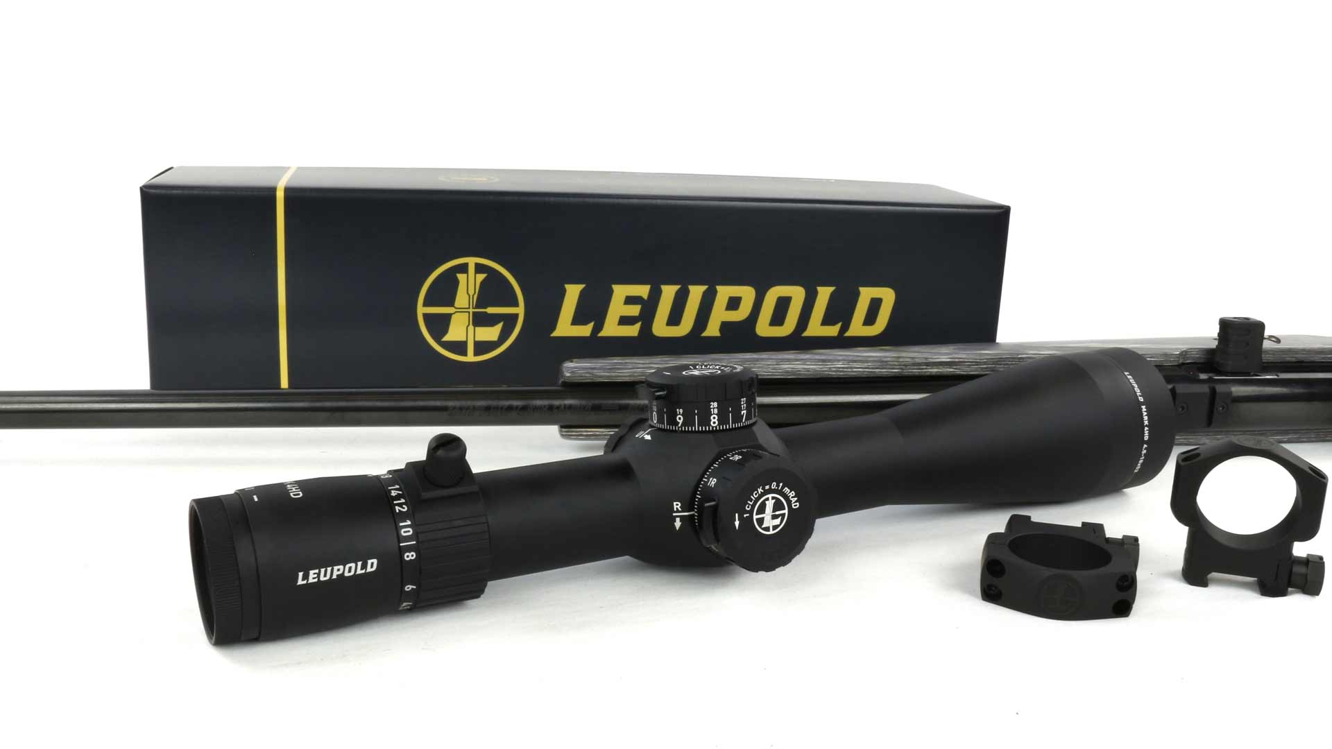 Leupold riflescope and box shown with optic rings and savage a17 semi-automatic rimfire rifle