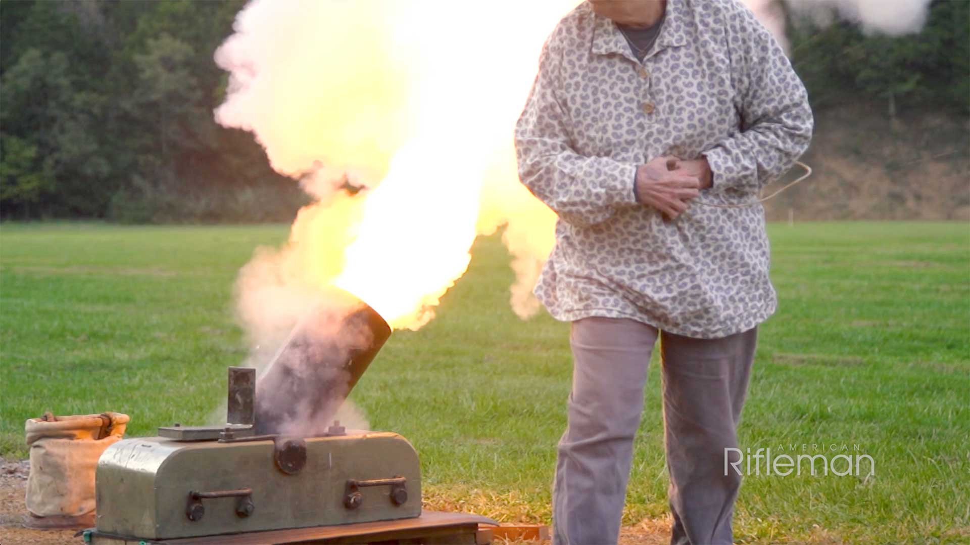 Man fires a mortar at the N-SSA's Fort Shenandoah range.