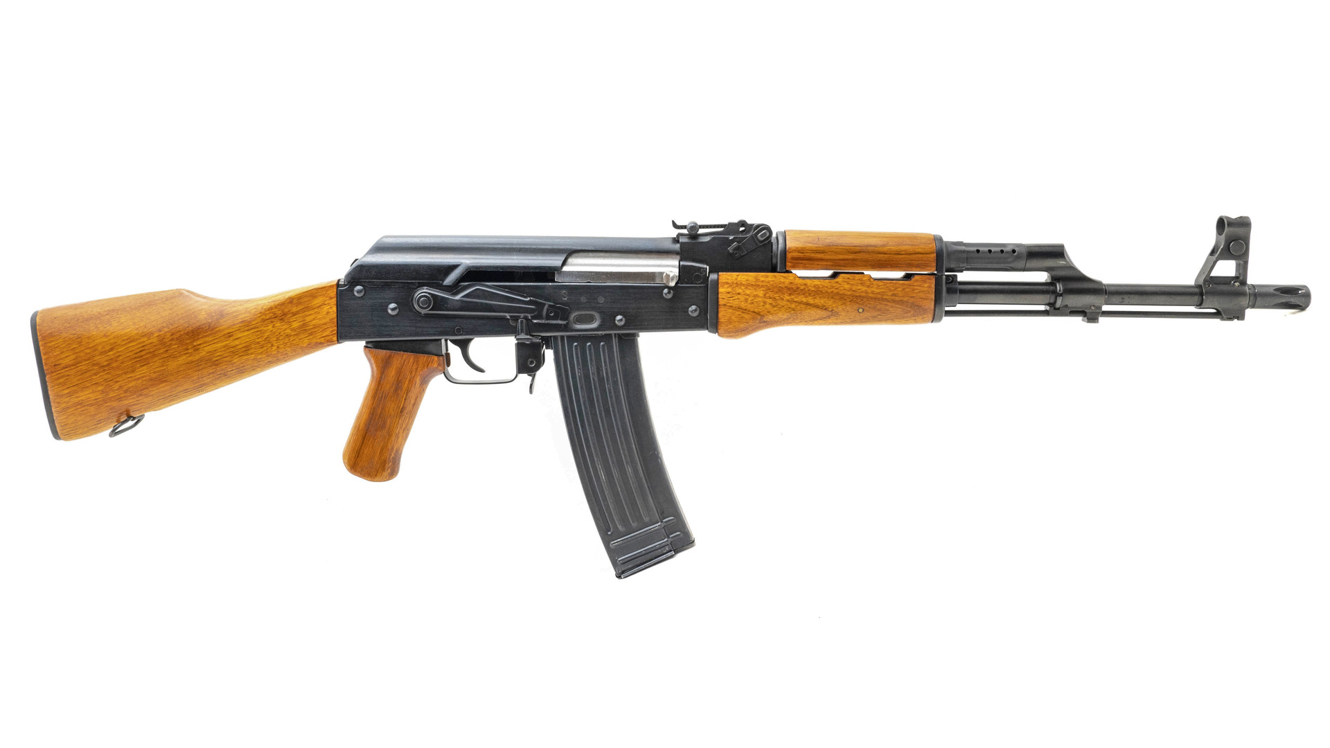 Norinco 84S right-side view rifle semi-automatic gun wood stock white background
