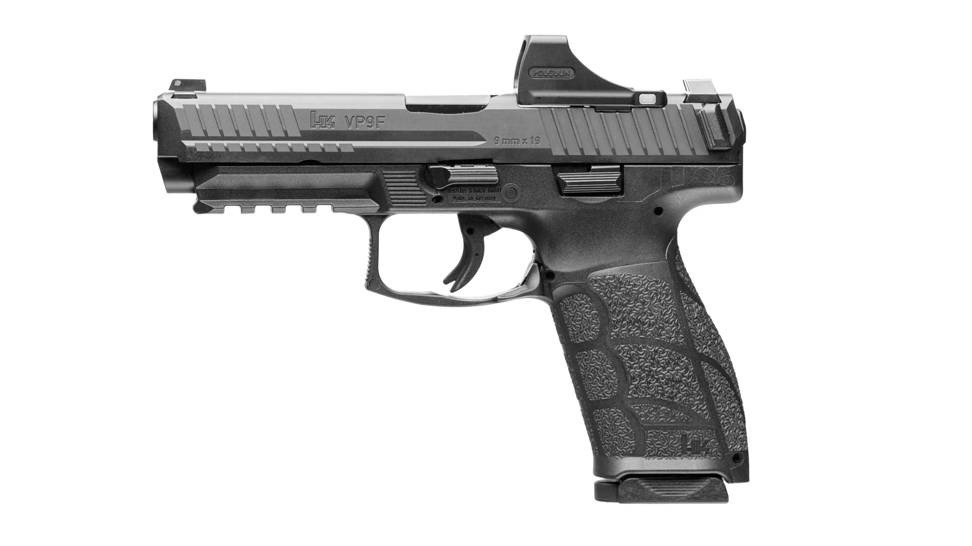 Left side view of the Heckler & Koch VP9A1 with an installed Holosun red-dot sight.