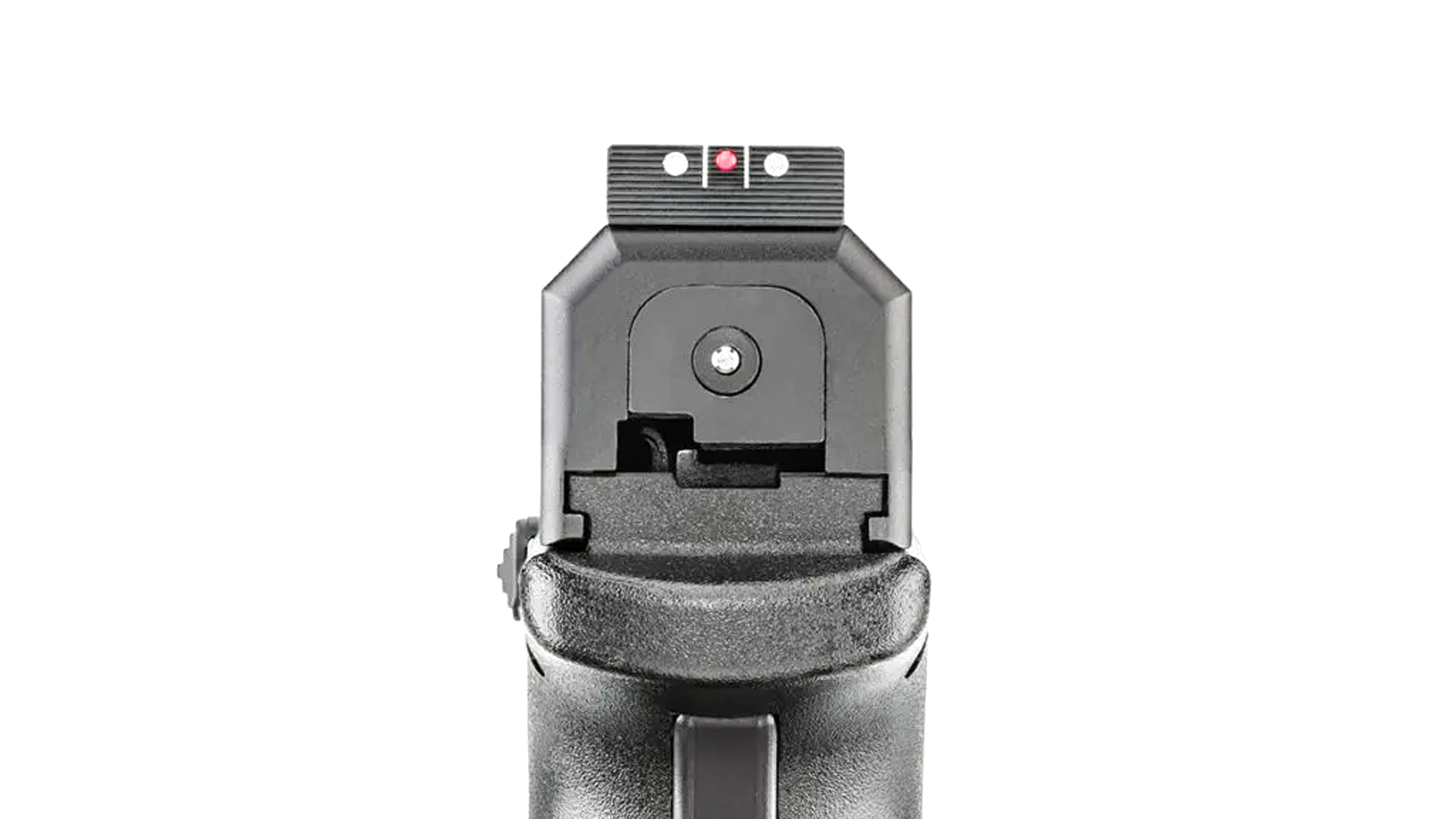 Rear view of the Springfield XD Mod.3 OSP slide with the metal sights in alignment.