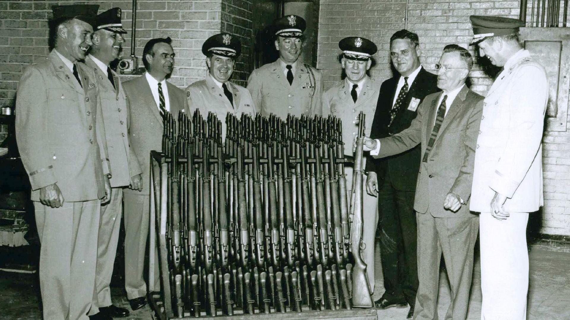 John Garand commemorating the last M1 rifle to come off the assembly line