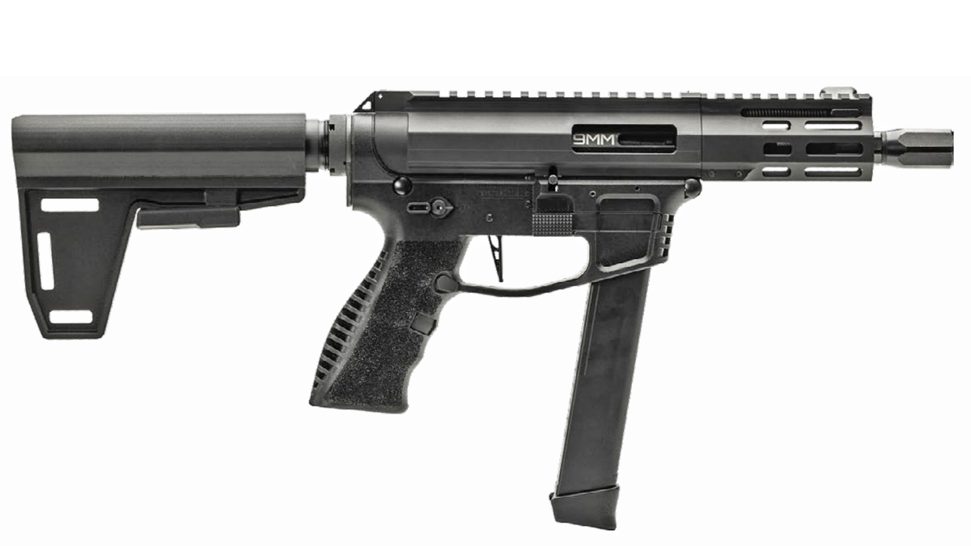 Right side of the all-black GForce Arms Jawbone pistol.