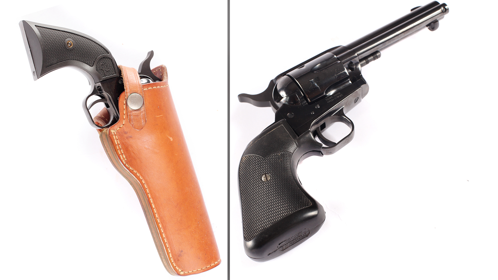 Taurus Deputy revolver single-action two images side-by-side left shown with holster black line seperate