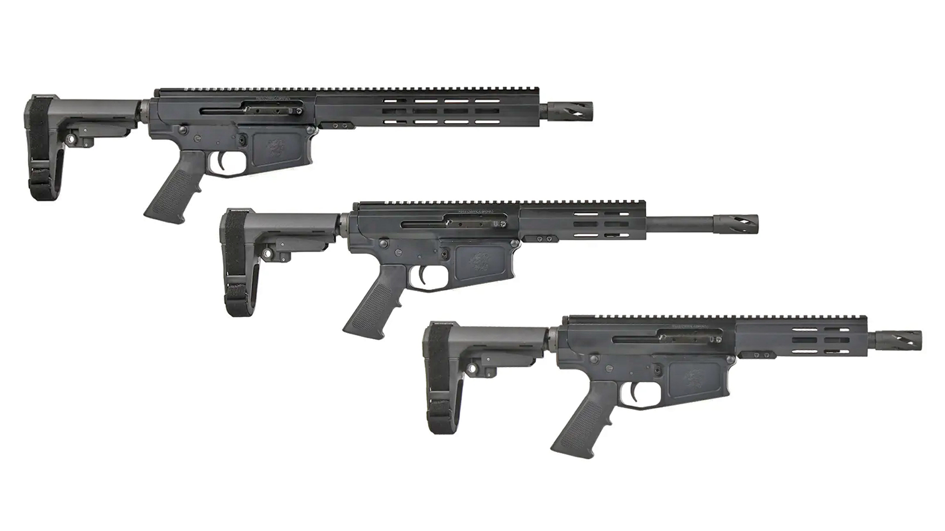 Three Bear Creek Arsenal AR-style pistols chambered in 8.6 Blackout.