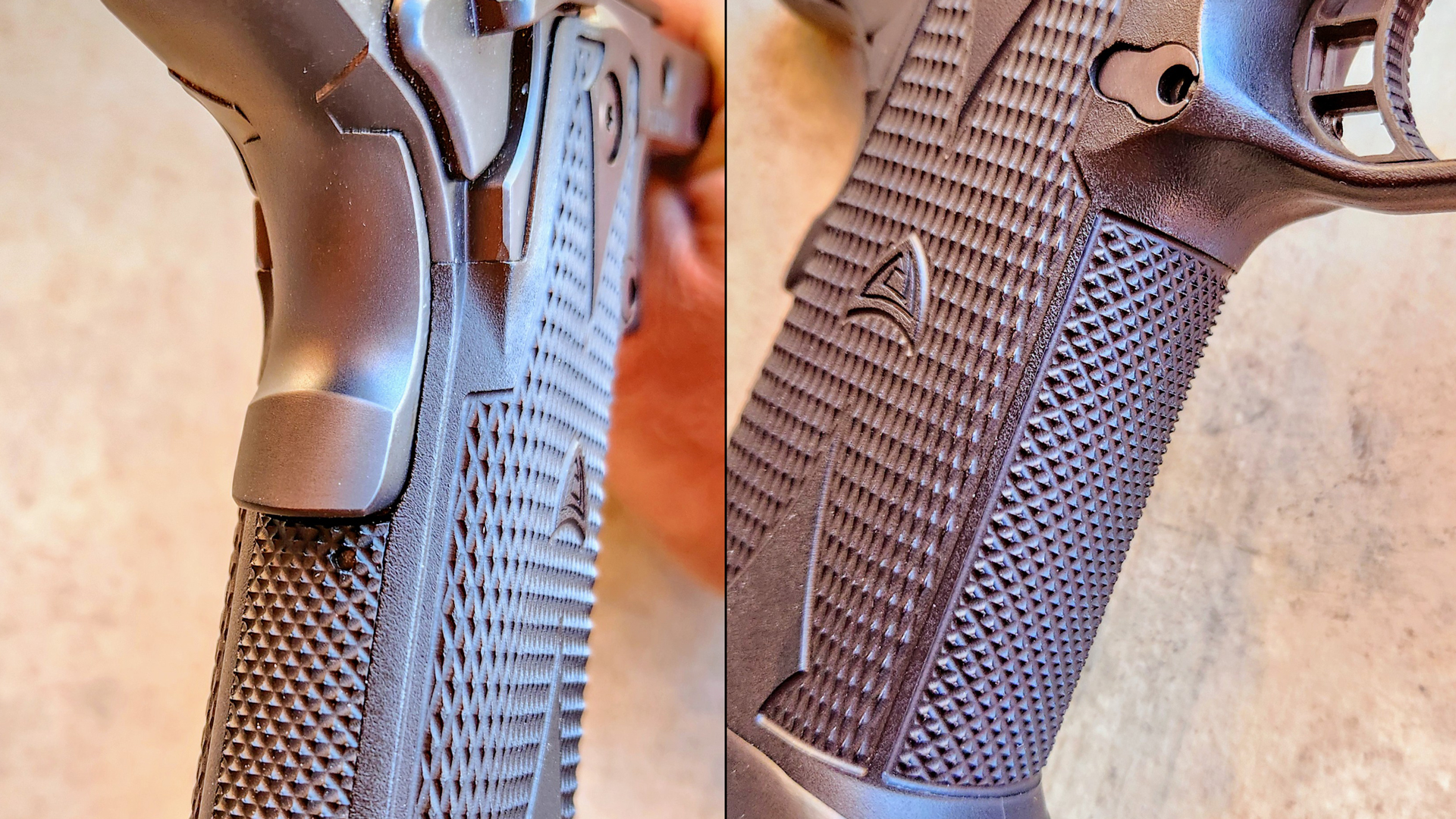 Alchemy Custom handgun opposing images comparison details grip safety trigger checkering
