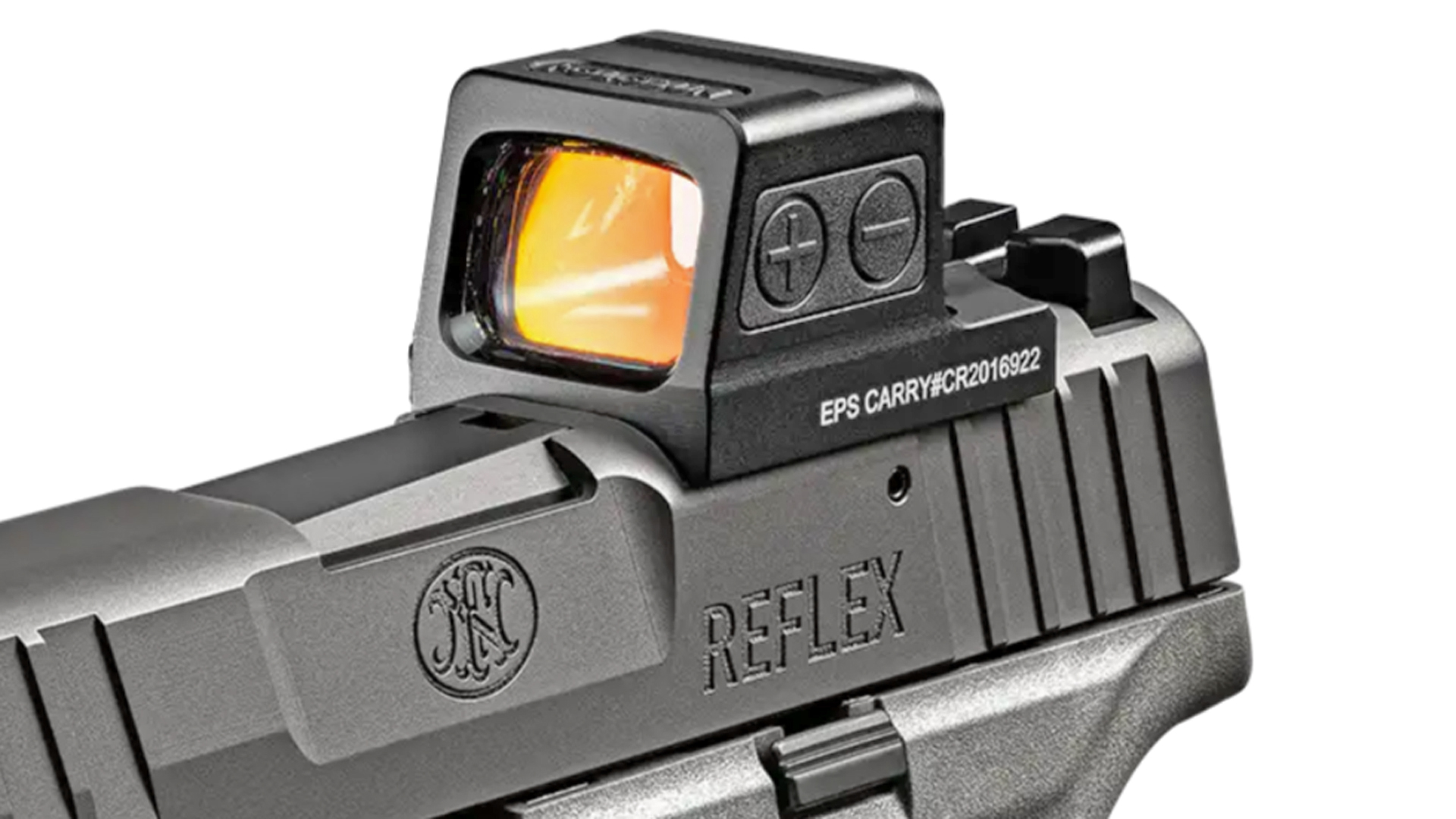 A Holosun EPS Carry red-dot sight atop the FN Reflex XL's slide.