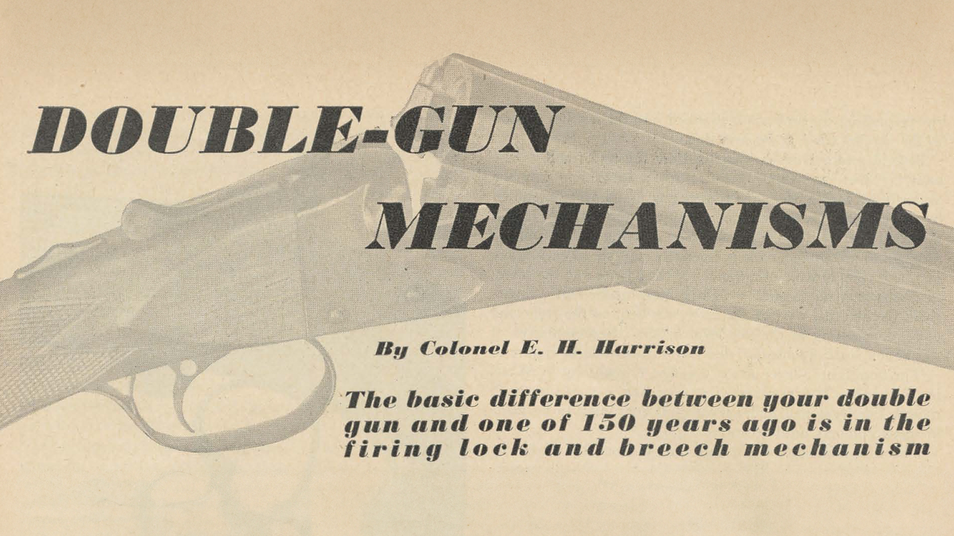 Double-Gun Mechanisms magazine article image with text overlay shotgun