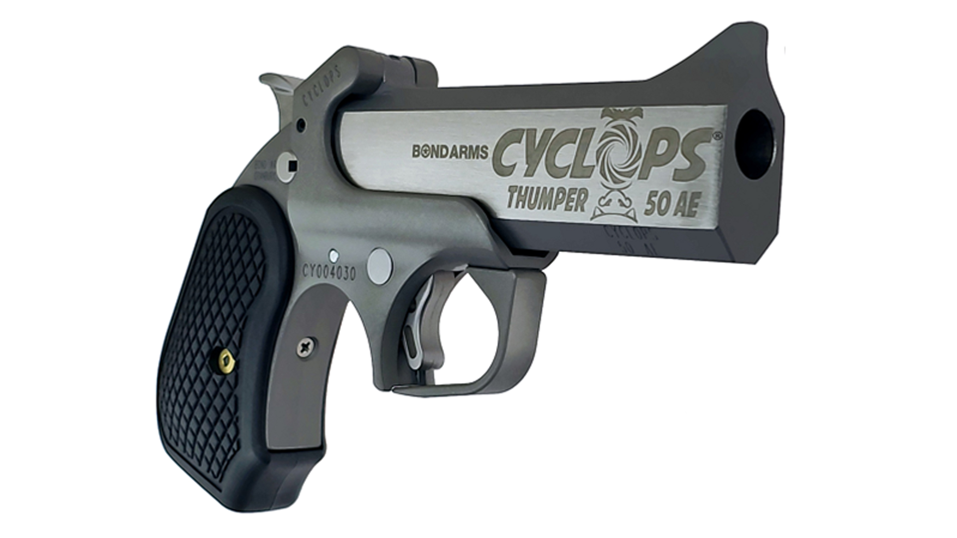 Right side dynamic angle of Bond Arms Thumper 50 Action Express single-shot handgun