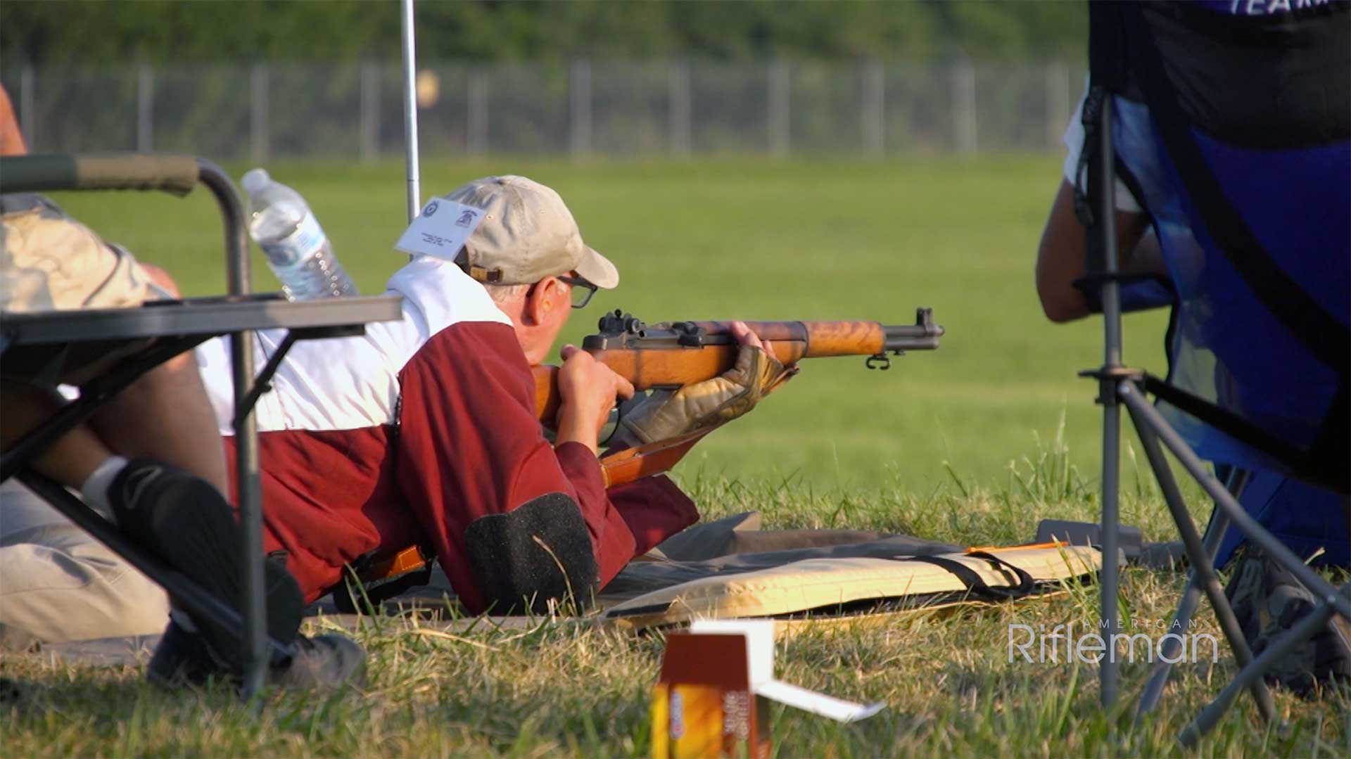 A competitor aims his M1 Garand rifle during the John C. Garand Match.