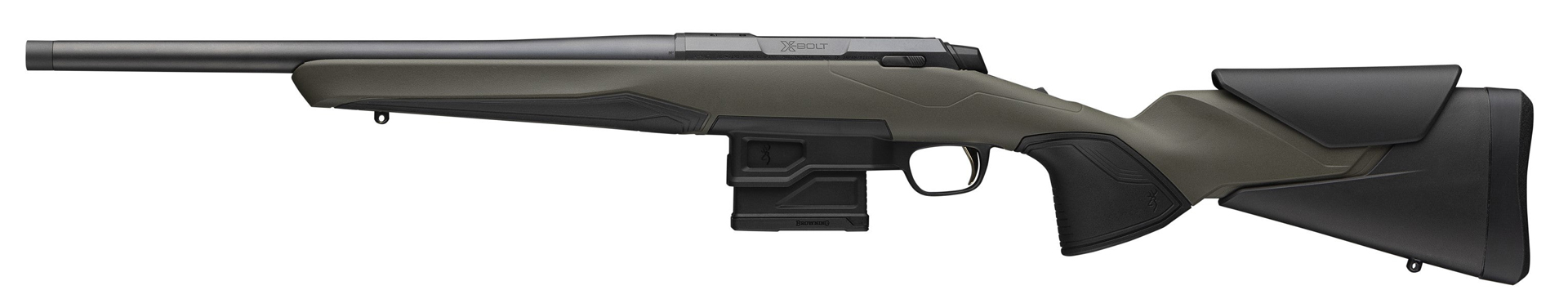 New For 2025: Browning X-Bolt 2 All Purpose bolt-action rifle left-side view green stock black barrel action shown on white background