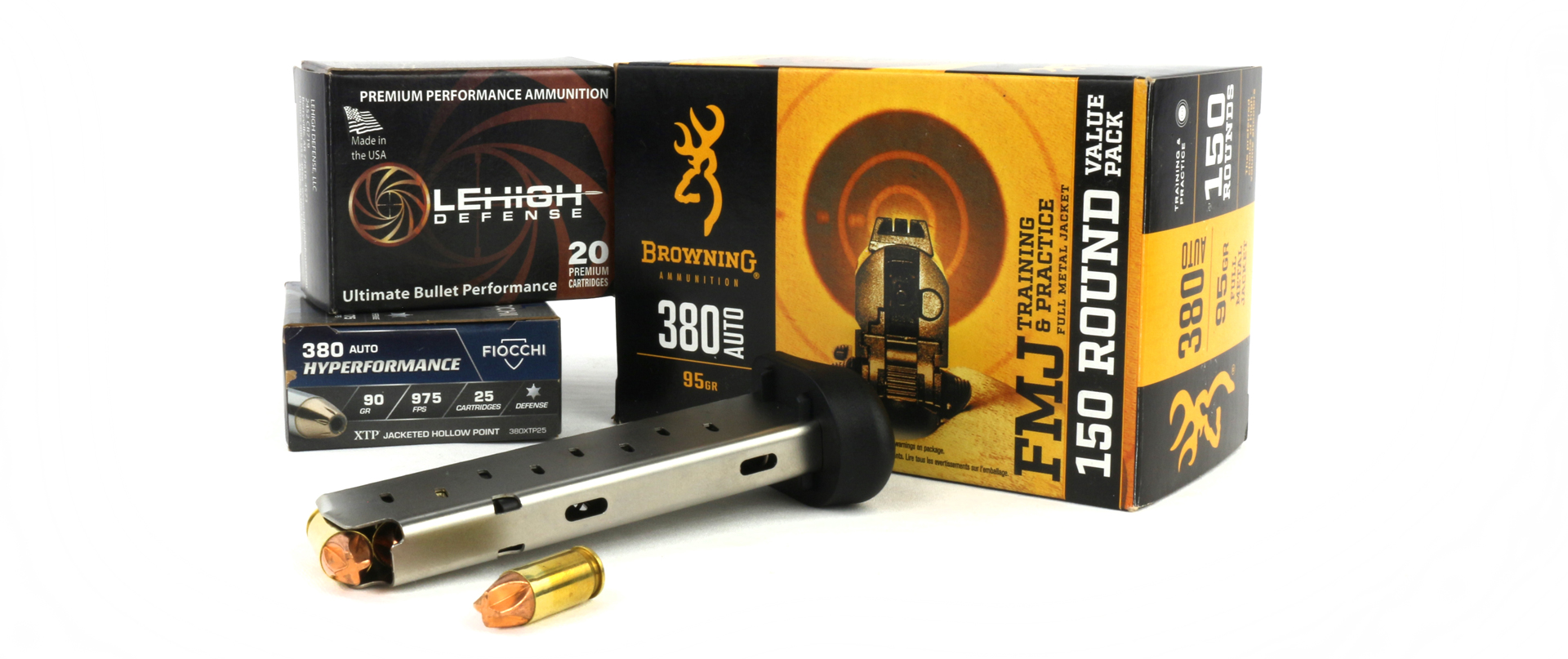 Walther PD380 gun review ammunition testing three boxes ammo shown with stainless steel pd380 magazine loaded bullets